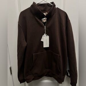 Espresso Brown Quarter-Zip Fleece Pullover by Denim & Flower NWT XL